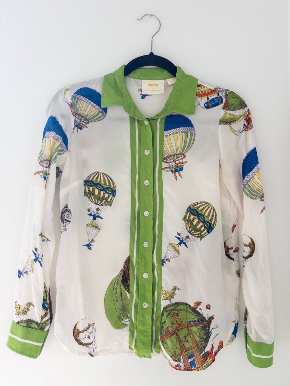 Anthropologie Maeve Retro Hot Air Balloon 100% Silk Blouse